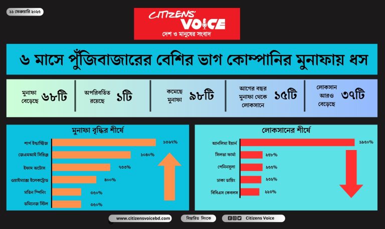 ৬ মাসে পুঁজিবাজারের বেশির ভাগ কোম্পানির মুনাফায় ধস