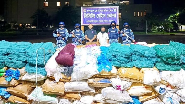 চরফ্যাশনে ১৪ কোটি টাকার অবৈধ জাল ও পলিথিন জব্দ