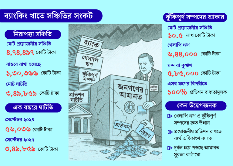 ব্যাংকিং খাতে সঞ্চিতি সংকট, ঝুঁকিতে গ্রাহকের আমানত