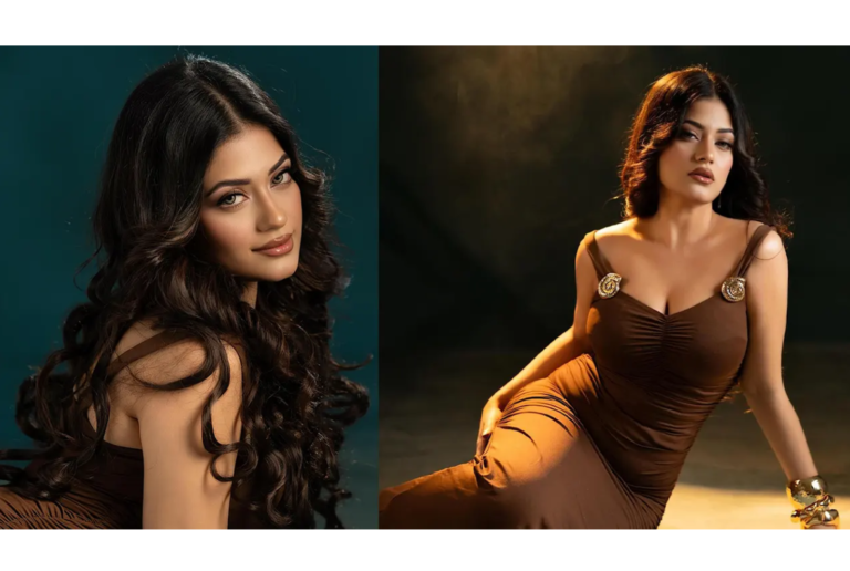 চকলেট গাউনে নজর কাড়ছে আবেদনময়ী মন্দিরা