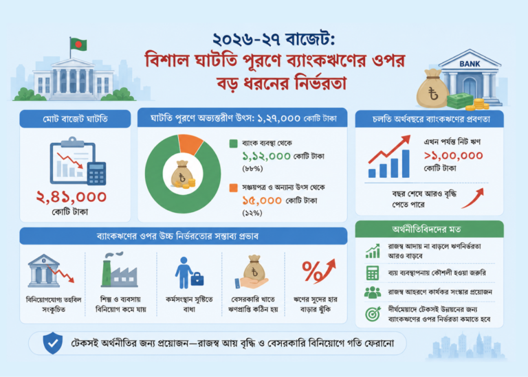 বাজেট ঘাটতিতে ব্যাংকঋণের ওপরই ভরসা সরকারের