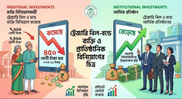 ট্রেজারি বিল-বন্ডে ব্যক্তি বিনিয়োগে ভাটা, বাড়ছে ব্যাংক-আর্থিক প্রতিষ্ঠানের ঝোঁক