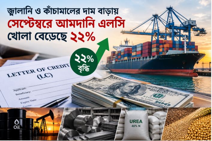 সেপ্টেম্বরে আমদানি এলসি ২২% বেড়েছে, চাপে জ্বালানি ও কাঁচামালের দাম